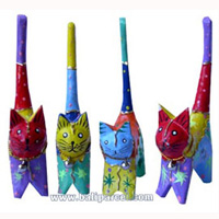 Wooden Cat Set Of 4 With Painted, Hand Carved From Albesia Wood