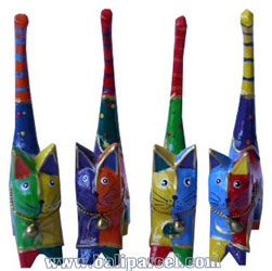 Wooden Cat Set Of 4 With Painted, Hand Carved From Albesia Wood