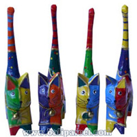 Wooden Cat Set Of 4 With Painted, Hand Carved From Albesia Wood