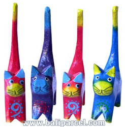 Wooden Cat Set Of 4 With Painted, Hand Carved From Albesia Wood