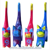Wooden Cat Set Of 4 With Painted, Hand Carved From Albesia Wood