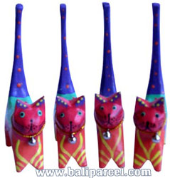 Wooden Cat Set Of 4 With Painted, Hand Carved From Albesia Wood