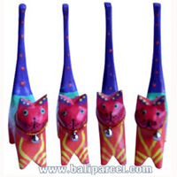 Wooden Cat Set Of 4 With Painted, Hand Carved From Albesia Wood