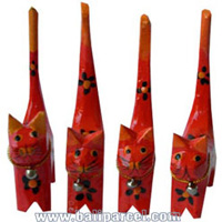Wooden Cat Set Of 4 With Painted, Hand Carved From Albesia Wood