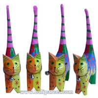 Wooden Cat Set Of 4 With Painted, Hand Carved From Albesia Wood