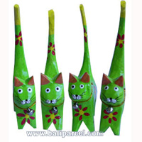 Wooden Cat Set Of 4 With Painted, Hand Carved From Albesia Wood