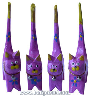Wooden Cat Set Of 4 With Painted, Hand Carved From Albesia Wood