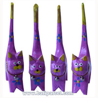 Wooden Cat Set Of 4 With Painted, Hand Carved From Albesia Wood