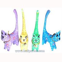 Wooden Cat Set Of 4 With Painted, Hand Carved From Albesia Wood