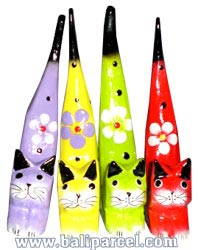 Wooden Cat Set Of 4 With Painted, Hand Carved From Albesia Wood