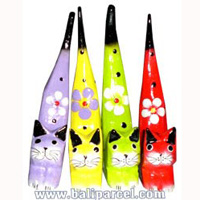 Wooden Cat Set Of 4 With Painted, Hand Carved From Albesia Wood
