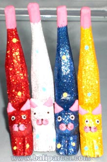 Wooden Cat Set Of 4 With Painted, Hand Carved From Albesia Wood