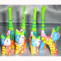 Wooden Cat Set Of 4 With Painted, Hand Carved From Albesia Wood