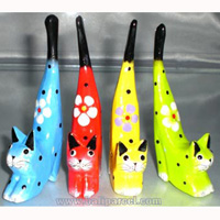 Wooden Cat Set Of 4 With Painted, Hand Carved From Albesia Wood
