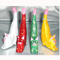 Wooden Cat Set Of 4 With Painted, Hand Carved From Albesia Wood