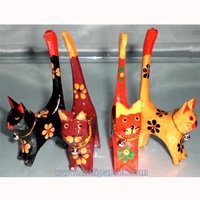 Wooden Cat Set Of 4 With Painted, Hand Carved From Albesia Wood