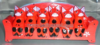 Wooden Cat With Painted, Hand Carved From Albesia Wood