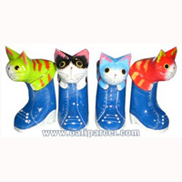 Wooden Cat Set Of 4 With Painted, Hand Carved From Albesia Wood