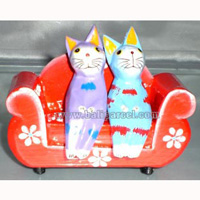 Wooden Cat Set Of 4 With Painted, Hand Carved From Albesia Wood