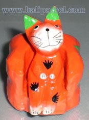 Wooden Cat With Painted, Hand Carved From Albesia Wood