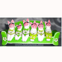 Wooden Cat With Painted, Hand Carved From Albesia Wood