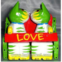 Wooden Cat With Painted, Hand Carved From Albesia Wood