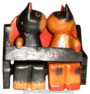 Wooden Cat With Painted, Hand Carved From Albesia Wood