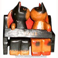 Wooden Cat With Painted, Hand Carved From Albesia Wood