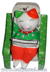 Wooden Cat With Painted, Hand Carved From Albesia Wood