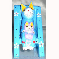 Wooden Cat With Painted, Hand Carved From Albesia Wood