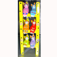 Wooden Cat With Painted, Hand Carved From Albesia Wood