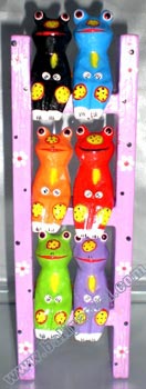 Wooden Cat With Painted, Hand Carved From Albesia Wood