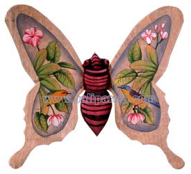 Wallhanging Butterfly With Painted, Handcrafted From Albesia Wood