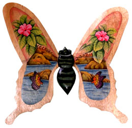 Wallhanging Butterfly With Painted, Handcrafted From Albesia Wood