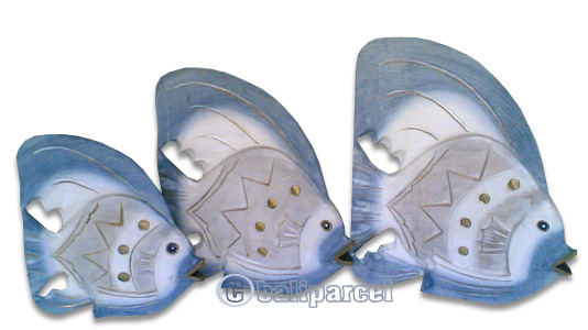Tropical Fish Set Of 3 With Painted, Handcarved From Albesia Wood 