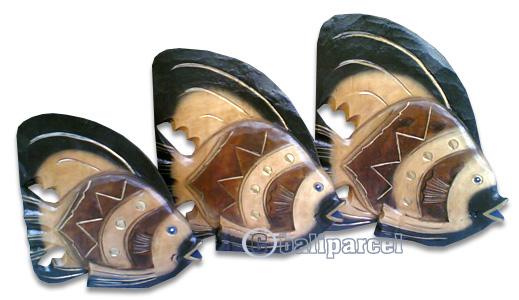 Tropical Fish Set Of 3 With Painted, Handcarved From Albesia Wood 