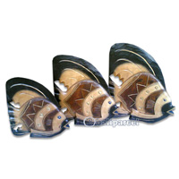 Tropical Fish Set Of 3 With Painted, Handcarved From Albesia Wood 