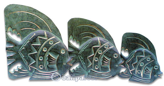 Tropical Fish Set Of 3 With Painted, Handcarved From Albesia Wood 