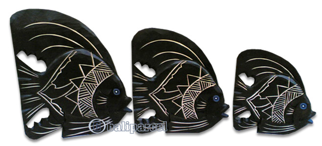 Tropical Fish Set Of 3 With Painted, Handcarved From Albesia Wood 