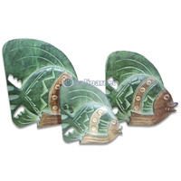 Tropical Fish Set Of 3 With Painted, Handcarved From Albesia Wood 