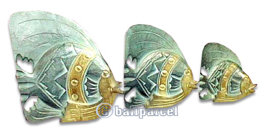 Tropical Fish Set Of 3 With Painted, Handcarved From Albesia Wood 
