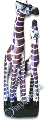 Giraffe With Baby, Handcarved From Albesia Wood