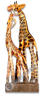 Giraffe With Baby, Handcarved From Albesia Wood