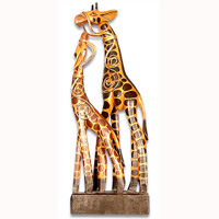 Giraffe With Baby, Handcarved From Albesia Wood