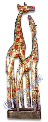 Giraffe With Baby, Handcarved From Albesia Wood