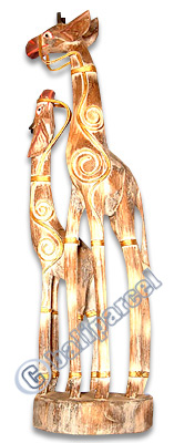 Giraffe With Baby, Handcarved From Albesia Wood