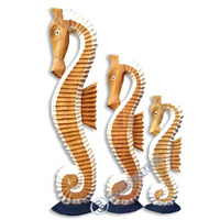 Sea Horse Set Of 3, Handcarved From Albesia Wood  