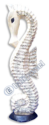 Sea Horse Set Of 3 With Batik Design, Handcarved From Albesia Wood  
