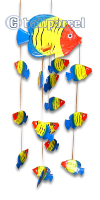 Hanging Fish Mobile With Painted, Handcrafted From Albesia Wood