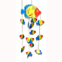 Hanging Fish Mobile With Painted, Handcrafted From Albesia Wood